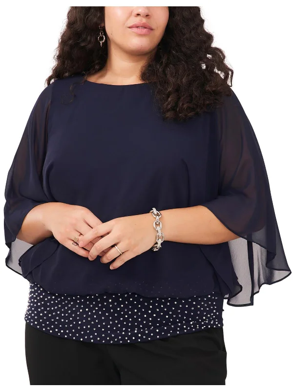 Plus Womens Embellished Banded-Hem Blouse Chic Off-Shoulder Blouse