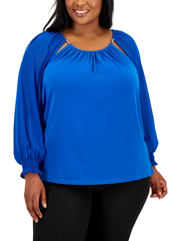 Plus Womens Smocked Blouse Chic Square Blouse