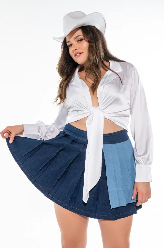 PLUS WRAP ME TIE FRONT BLOUSE WHITE Mandarin Collar Blouse