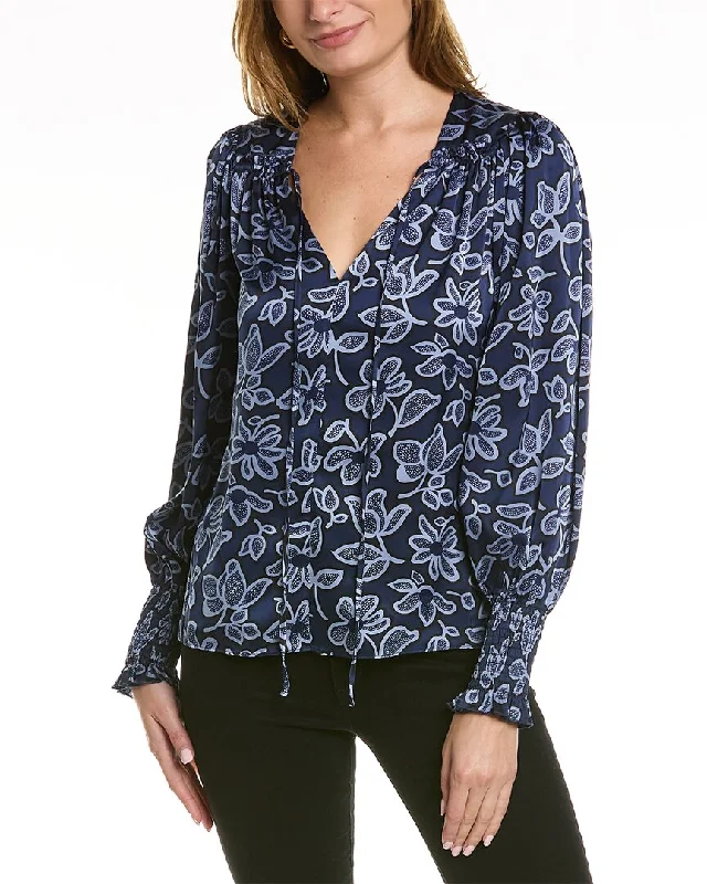 Rebecca Taylor Vera Fleur Tie-Front Blouse Double Button Blouse