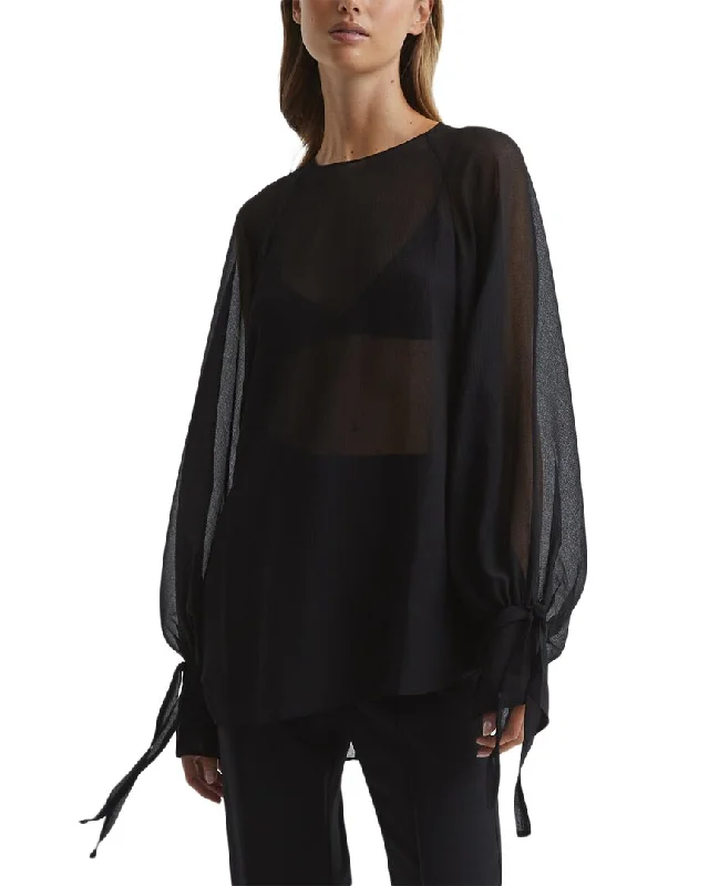 Reiss Liv Blouson Sleeve Sheer Blouse Bell Sleeve Blouse