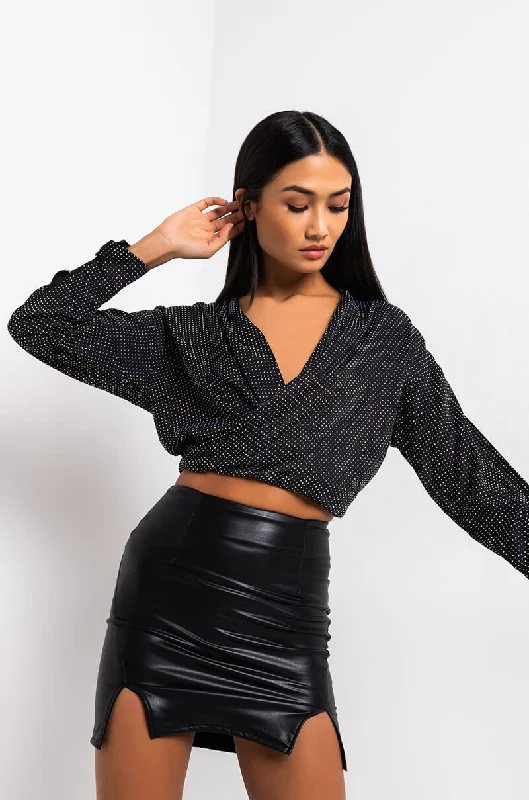 ROWLING TIED UP RHINESTONE BLOUSE BLACK Sleeveless Summer Blouse
