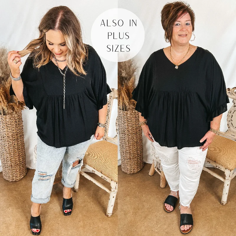 Blissful Moments Ruffle Sleeve V Neck Blouse in Black Sleeveless Chiffon Blouse