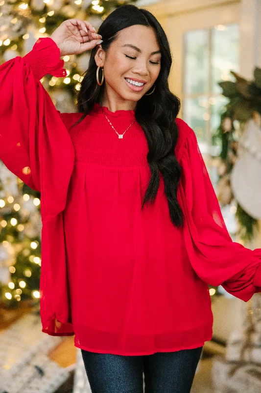 Run With It Red Blouse Chic Off-Shoulder Blouse