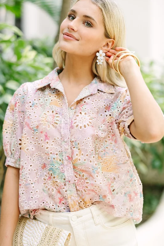Sounds Of Joy Pink Eyelet Blouse Casual Stripe Blouse