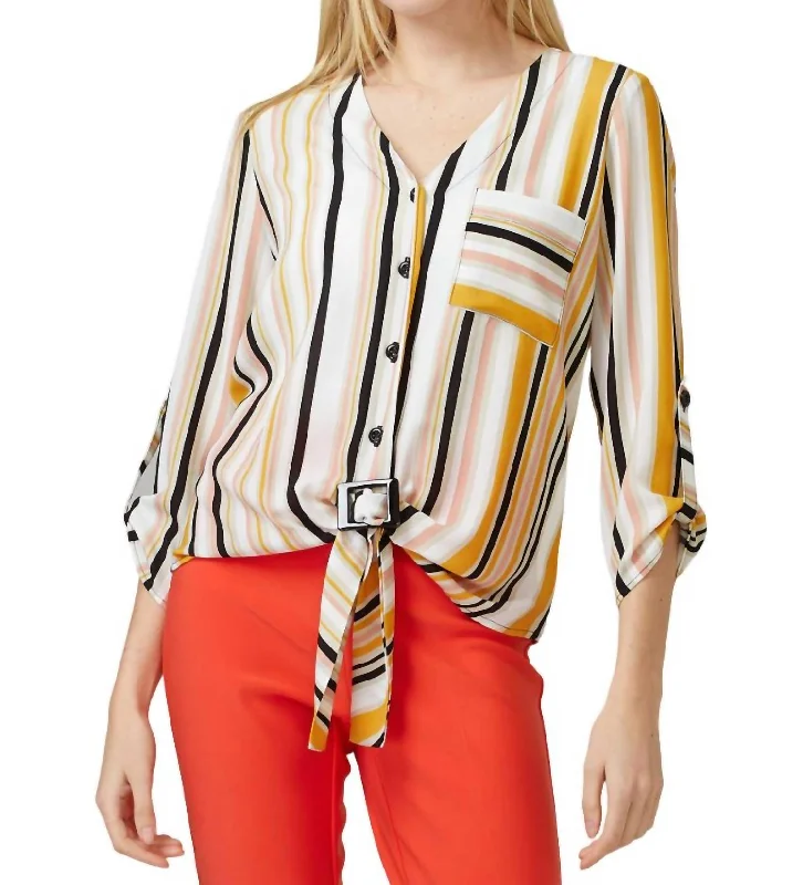 Striped Blouse In Yellow Multi High Neck Blouse