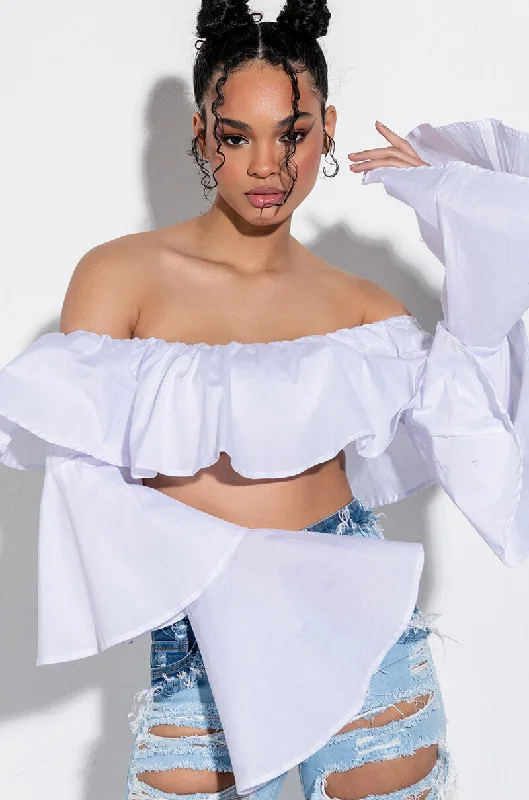 SWEET LIKE SUGAR OFF THE SHOULDER RUFFLE BLOUSE Slim Fit Blouse