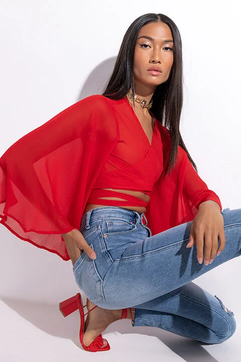SWEET LOVE WRAP FRONT CHIFFON BLOUSE Casual Stripe Blouse