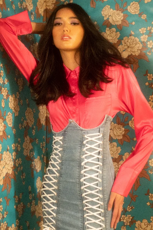 THE NEW CLASSIC CROPPED SATIN BLOUSE FUCHSIA Soft Modal Blouse