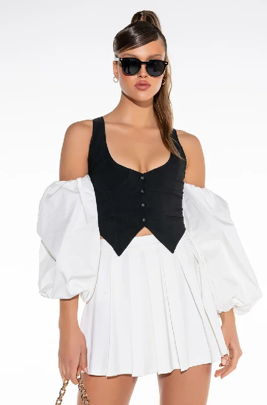 TRICKY PUFF SLEEVE TUXEDO BLOUSE Cotton Casual Blouse