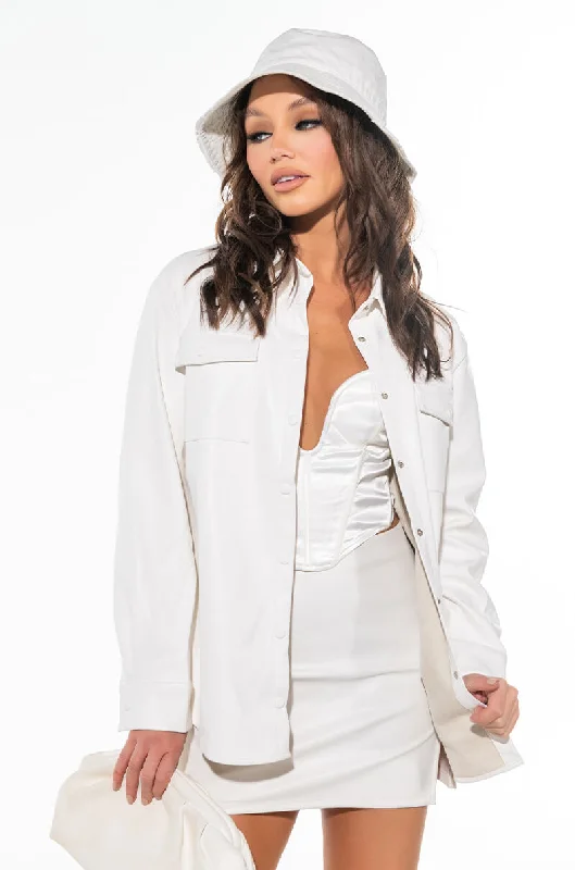 ULTRA LUX FAUX LEATHER BLOUSE WHITE Smart Business Blouse