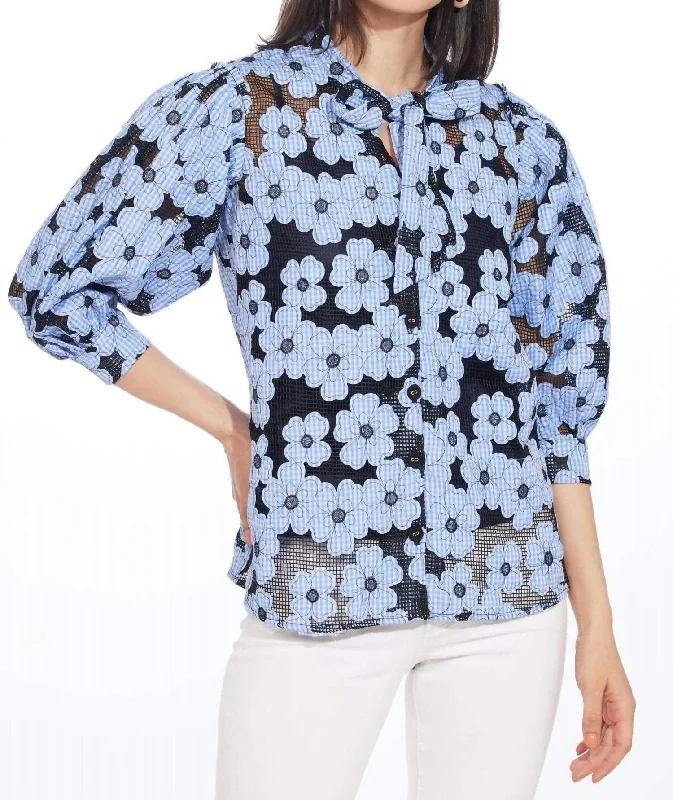 Viola Blouse In Daisy Blue Floral Print Blouse