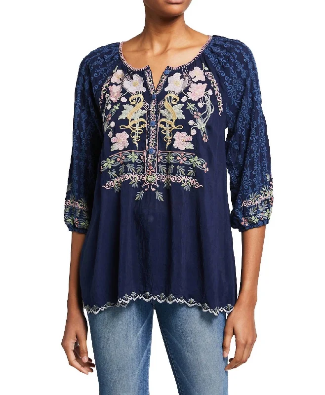 Vista Blouse In Blue Night Floral Print Blouse