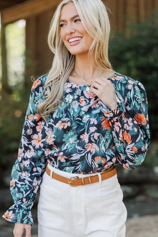 Waiting For You Navy Floral Blouse Sleeveless Summer Blouse