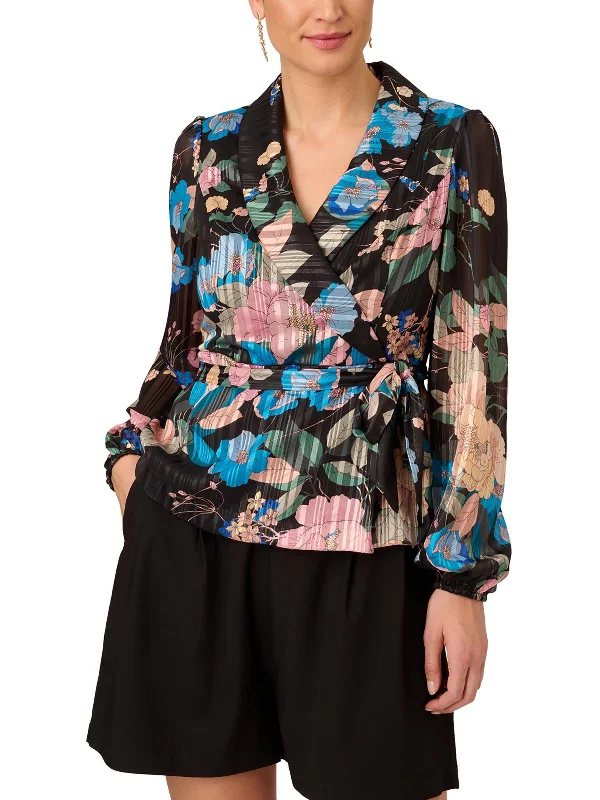 Womens Chiffon Clip Dot Blouse Classic Striped Blouse