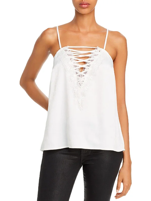Womens Criss Cross Lace Blouse Delicate Pleat Blouse