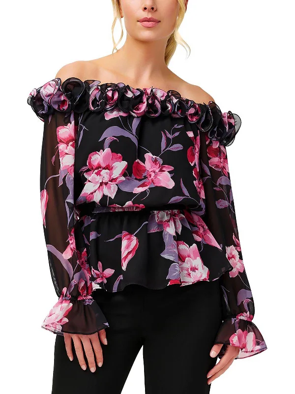 Womens Floral Ruffled Blouse Office Formal Blouse