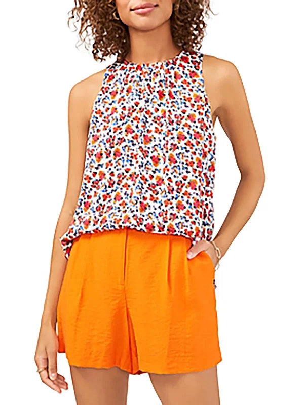 Womens Gathered Neckline Keyhole Blouse Loose Fit Blouse
