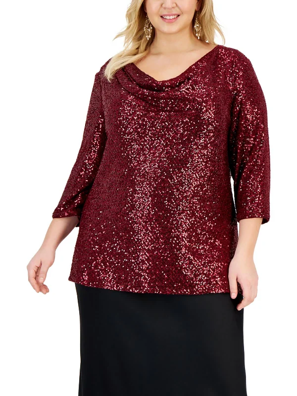 Womens Mesh Sequined Blouse Soft Modal Blouse