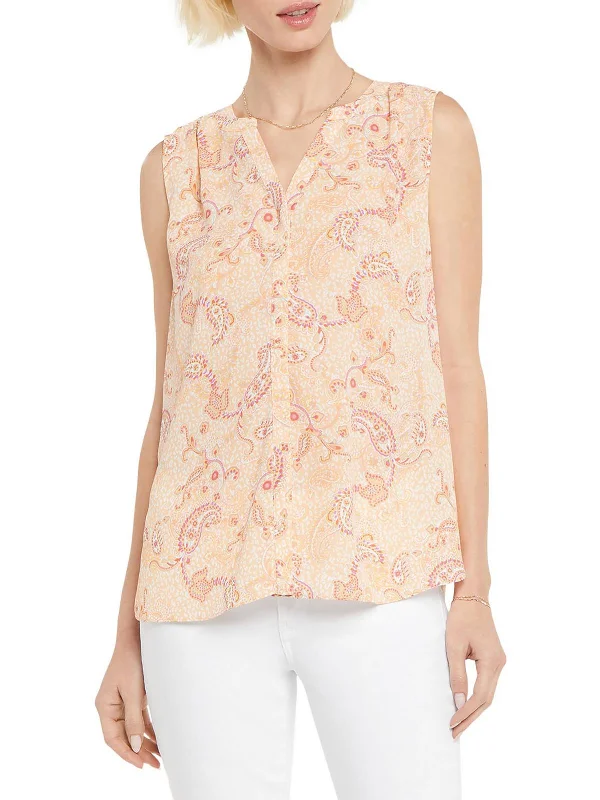 Womens Pleated Button Down Blouse Gathered Detail Blouse