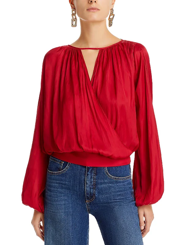 Womens Plunging Surplice Blouse Boho Printed Blouse