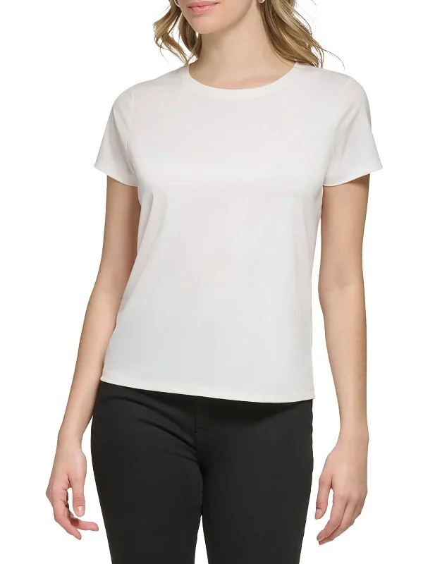 Womens Solid Crewneck Blouse Sleeveless Chiffon Blouse