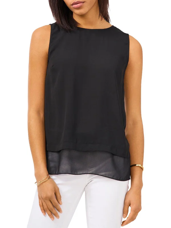 Womens Tiered Sleeveless Blouse Mandarin Collar Blouse