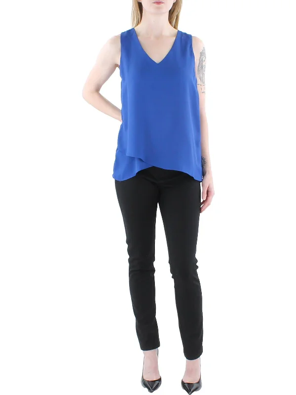Womens Tiered V-Neck Blouse Relaxed Fit Blouse