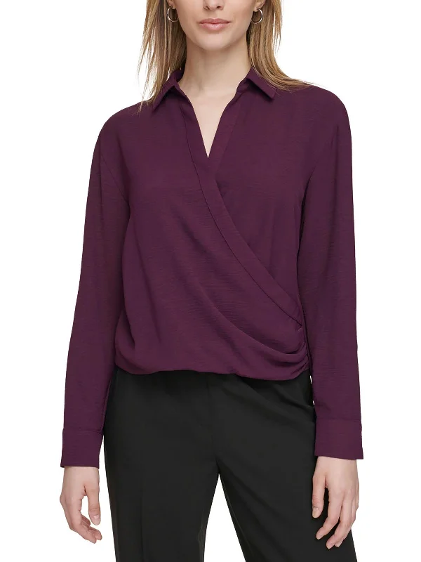 Womens Work Wrapped Blouse Soft Satin Blouse