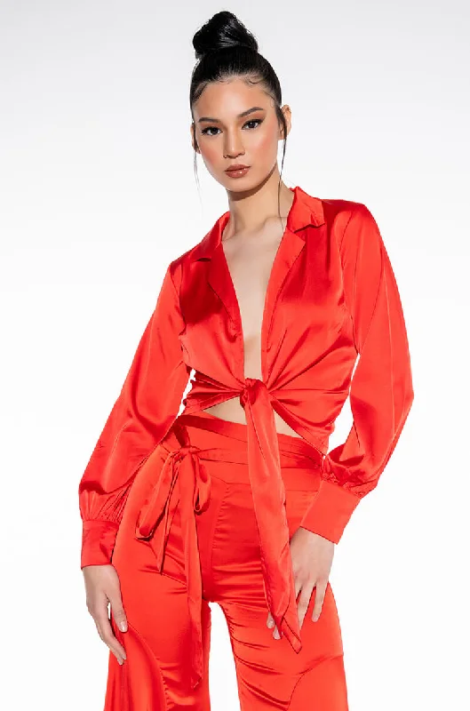 WRAP ME TIE FRONT BLOUSE RED Airy Cotton Blouse