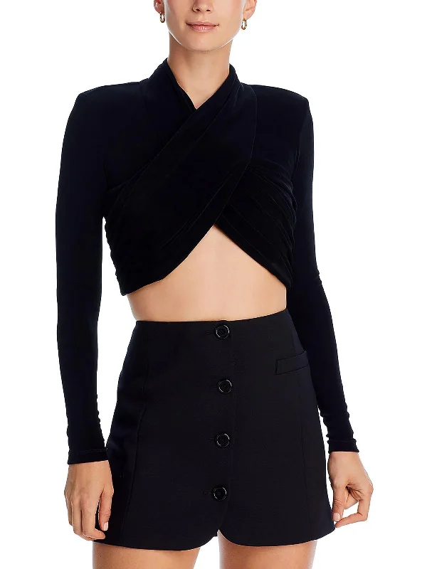 Wren Womens Crop Long Sleeve Blouse Elegant Office Blouse