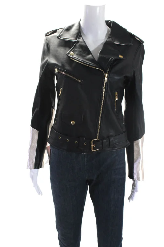 Alice Balas Womens Metallic Studded Leather Jacket Black Champagne Satin Fabric Silk Fabric Chiffon Fabric Alice Balas Womens Metallic Studded Leather Jacket Black Champagne Satin Fabric Silk Fabric Chiffon Fabric