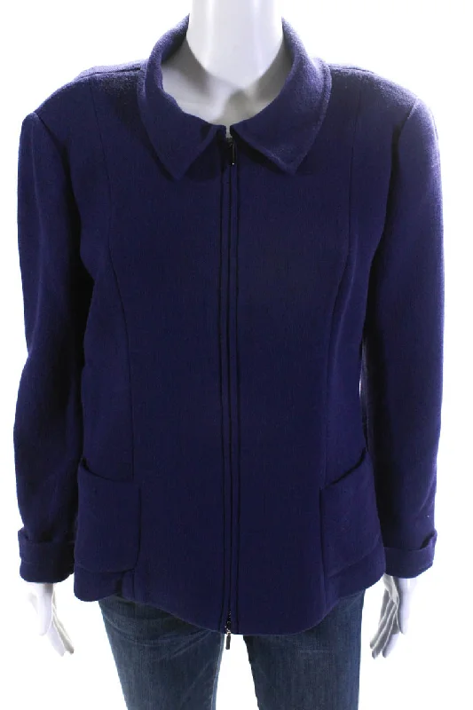 Armani Collezioni Womens Unlined Crepe Full Zip Jacket Purple Wool Polka Dot Checkered Tartan Armani Collezioni Womens Unlined Crepe Full Zip Jacket Purple Wool Polka Dot Checkered Tartan