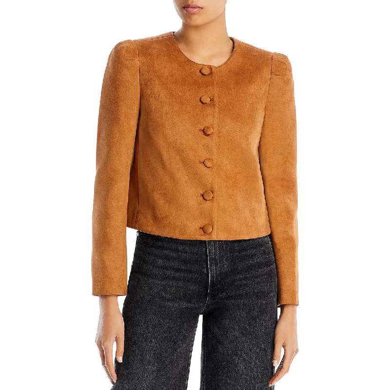 BCBGMAXAZRIA Womens Faux Suede Lightweight Shirt Jacket Thin T-Shirt Open Front Quick Dry