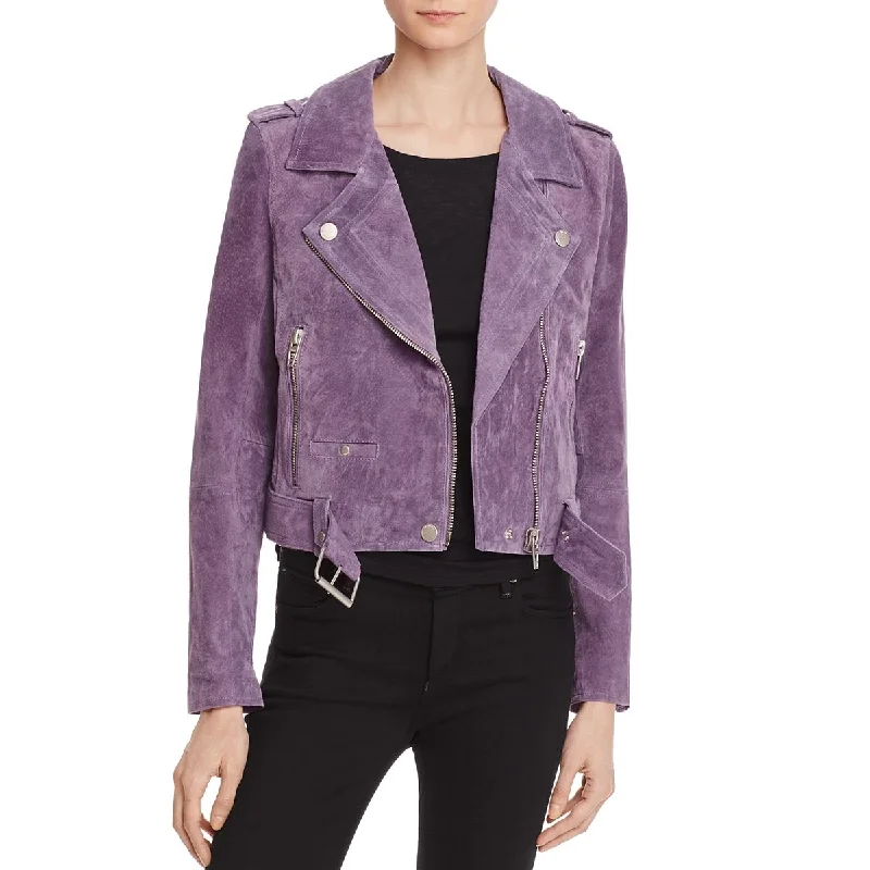 [BLANKNYC] Womens Suede Short Motorcycle Jacket Collared Crew Neck Turtle Neck