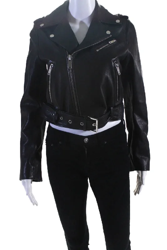 Borboniana Womens Front Zip Collared Leather Motorcycle Jacket Black Boxy Fit Fitted Loose Borboniana Womens Front Zip Collared Leather Motorcycle Jacket Black Boxy Fit Fitted Loose