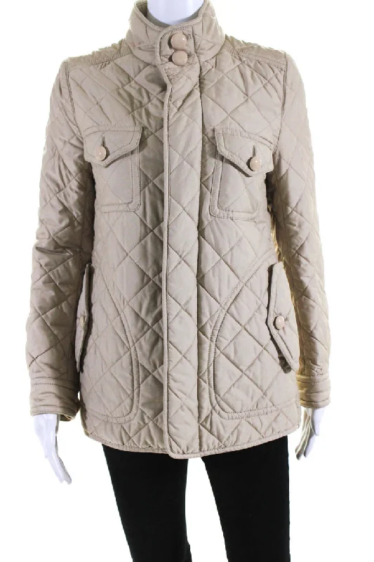 Coach Womens Striped Quilted Button Zip Collar Long Sleeve Jacket Brown Oversized T-Shirt Spandex breathable Coach Womens Striped Quilted Button Zip Collar Long Sleeve Jacket Brown Oversized T-Shirt Spandex breathable