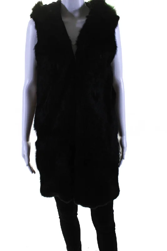 Designer Womens Hook Front Raccoon Fur Trim Rabbit Vest Jacket Black Green Small Chenille Fabric Brocade Fabric Lace Fabric Designer Womens Hook Front Raccoon Fur Trim Rabbit Vest Jacket Black Green Small Chenille Fabric Brocade Fabric Lace Fabric