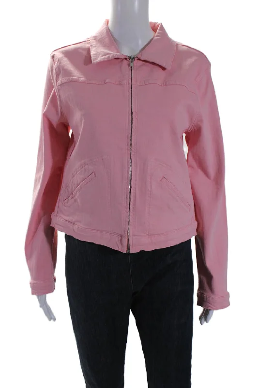 Elliott Lauren Womens Cotton Colored Denim Zipped Collared Jacket Pink Thin T-Shirt Open Front Quick Dry Elliott Lauren Womens Cotton Colored Denim Zipped Collared Jacket Pink Thin T-Shirt Open Front Quick Dry