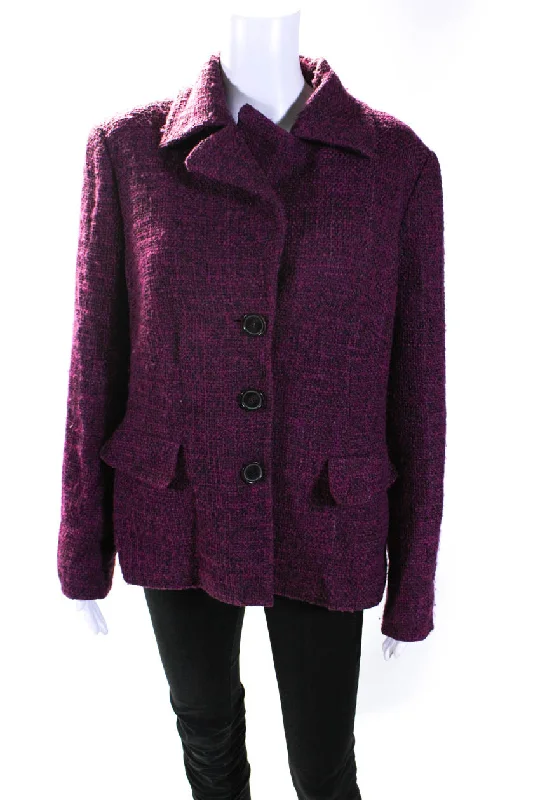 Escada Womens Fuschia Wool Textured Collar Long Sleeve Coat Jacket Zippered Front Buttoned Front Snap Front Escada Womens Fuschia Wool Textured Collar Long Sleeve Coat Jacket Zippered Front Buttoned Front Snap Front
