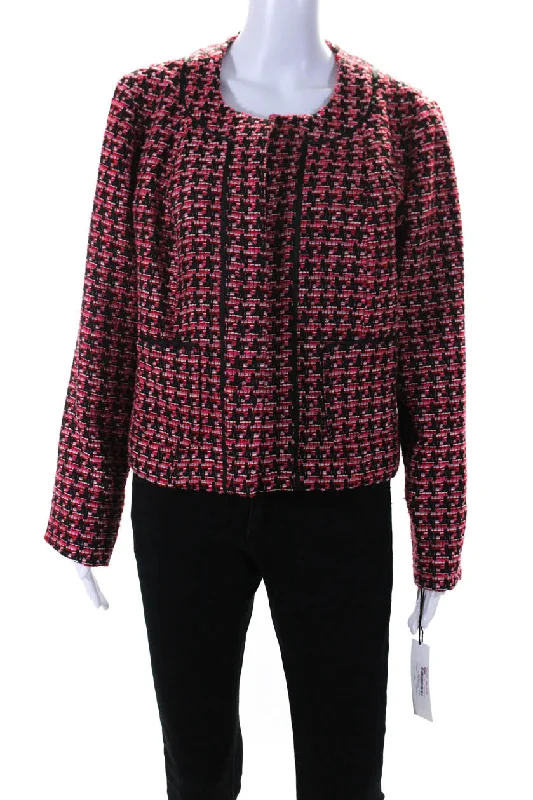 Estelle & Finn Womens Boucle Tweed Open Front Jacket Red Black Pink Elegant Classic Vintage Estelle & Finn Womens Boucle Tweed Open Front Jacket Red Black Pink Elegant Classic Vintage