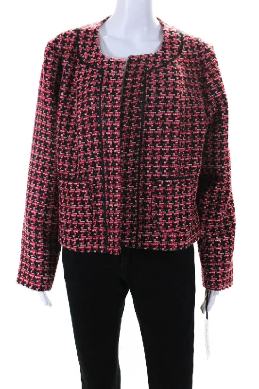 Estelle & Finn Womens Boucle Tweed Open Front Jacket Red Black Pink Sequined Glittery Shiny Estelle & Finn Womens Boucle Tweed Open Front Jacket Red Black Pink Sequined Glittery Shiny