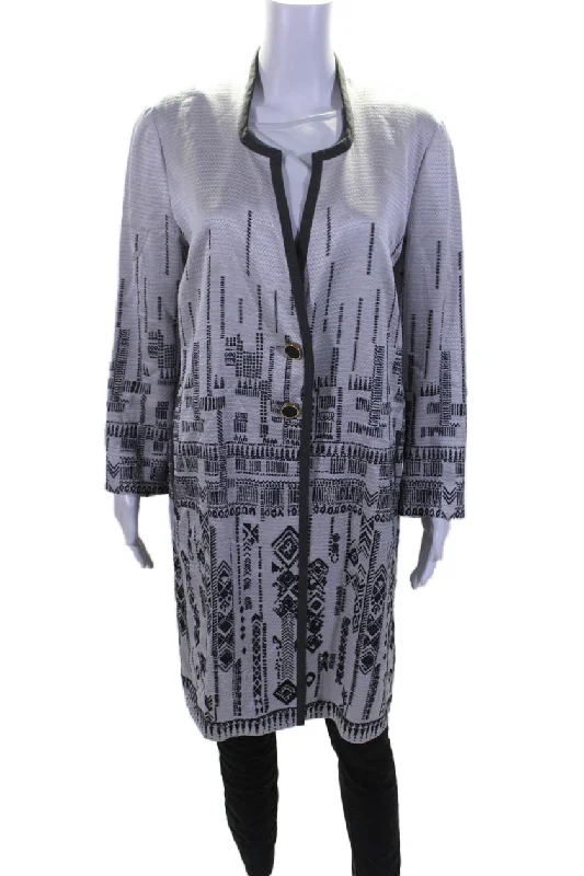 Etro Womens Button Up Long Sleeve Printed Woven Duster Jacket Gray Black IT 44 Chenille Fabric Brocade Fabric Lace Fabric Etro Womens Button Up Long Sleeve Printed Woven Duster Jacket Gray Black IT 44 Chenille Fabric Brocade Fabric Lace Fabric