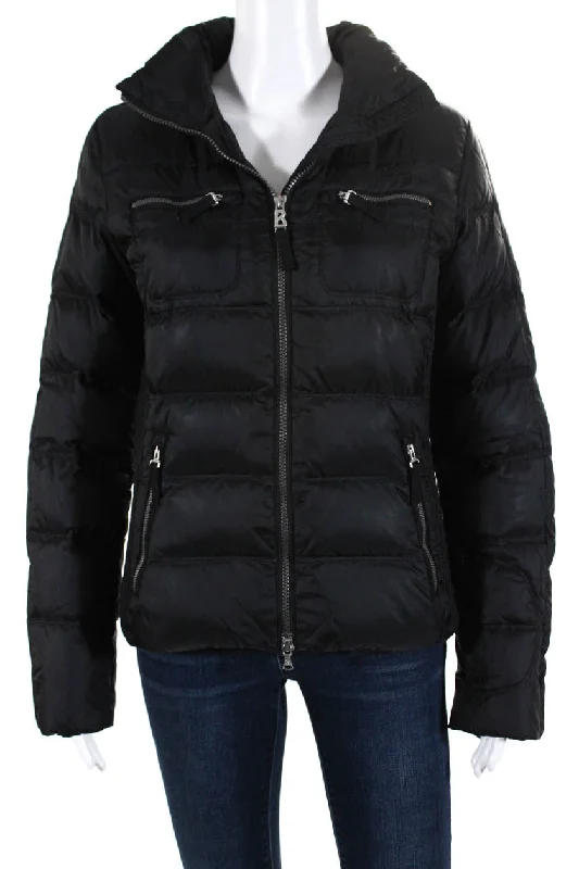 Fire + Ice Womens Long Sleeve Full Zip Quilted Light Puffer Jacket Black Seamless Knitted Crochet Fire + Ice Womens Long Sleeve Full Zip Quilted Light Puffer Jacket Black Seamless Knitted Crochet