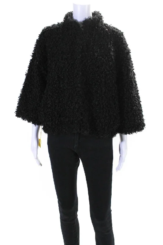 Gabby Isabella Womens Faux Curly Lamb Fur Hook & Eye Jacket Black Lace Blend Ribbed Blend Corduroy Blend Gabby Isabella Womens Faux Curly Lamb Fur Hook & Eye Jacket Black Lace Blend Ribbed Blend Corduroy Blend