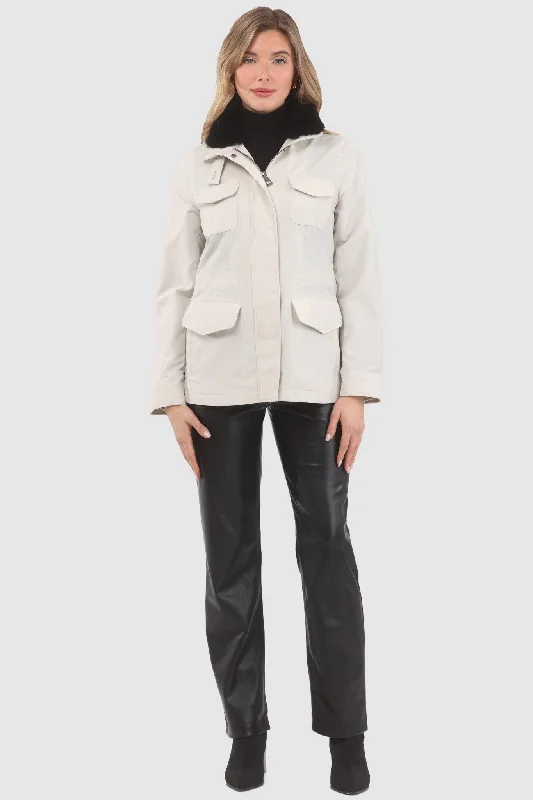 Loro Piana Storm System Lined Jacket with Detachable Select Shearling Lamb Collar, Concealed Hood Front Pockets Side Pockets Patch Pockets Loro Piana Storm System Lined Jacket with Detachable Select Shearling Lamb Collar, Concealed Hood Front Pockets Side Pockets Patch Pockets