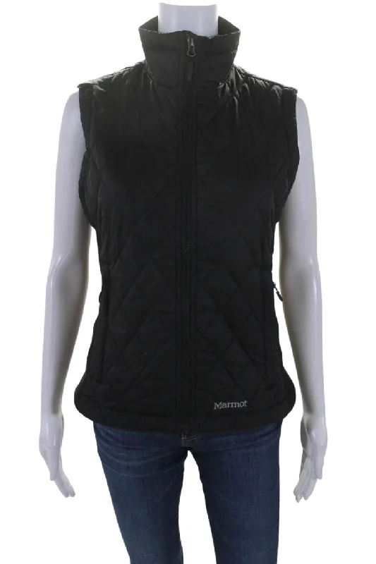 Marmot Womems Quilted Full Zipper Sleeveless Vest Jacket Black Rayon Velvet Corduroy Marmot Womems Quilted Full Zipper Sleeveless Vest Jacket Black Rayon Velvet Corduroy