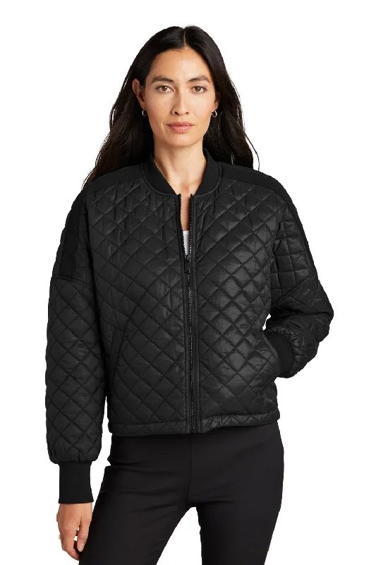 Mercer+Mettle Womens Quilted Water Resistant Full Zip Jacket - Deep Black Striped Floral Plaid Mercer+Mettle Womens Quilted Water Resistant Full Zip Jacket - Deep Black Striped Floral Plaid