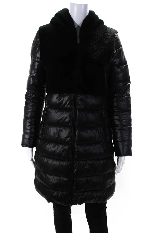 Natacha Womens Quilted Long Sleeve Full Zip Hooded Puffer Jacket Black Collared Crew Neck Turtle Neck Natacha Womens Quilted Long Sleeve Full Zip Hooded Puffer Jacket Black Collared Crew Neck Turtle Neck
