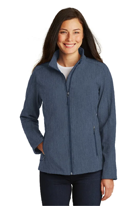 Port Authority Womens Core Wind & Water Resistant Full Zip Jacket - Heather Navy Blue Zippered Front Buttoned Front Snap Front Port Authority Womens Core Wind & Water Resistant Full Zip Jacket - Heather Navy Blue Zippered Front Buttoned Front Snap Front